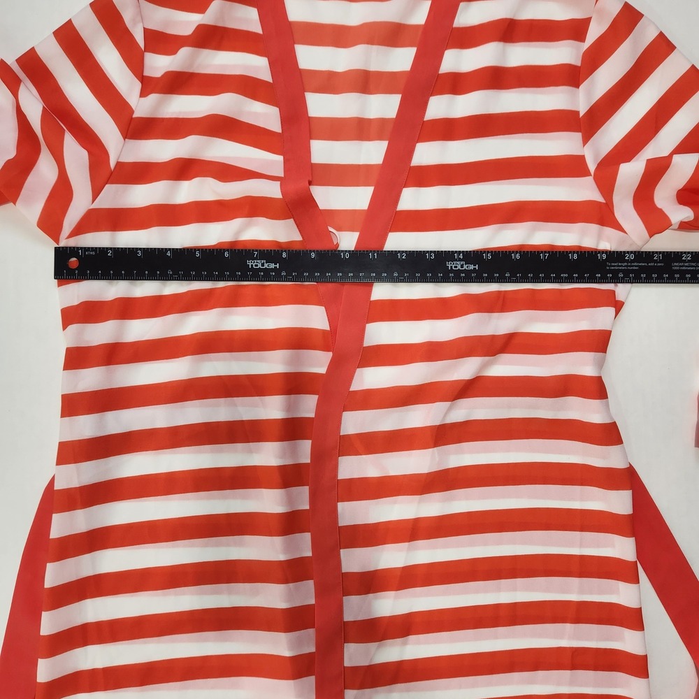 LFV by La Fee Verte Orange White Striped Wrap Robe Short Belted Cover Up - Picture 8 of 9